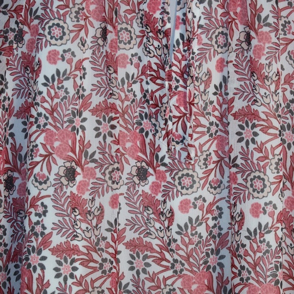 Talbots Medium Lined Floral Ruffle Tie Neck Blouse Peasant Sleeves - Picture 7 of 7